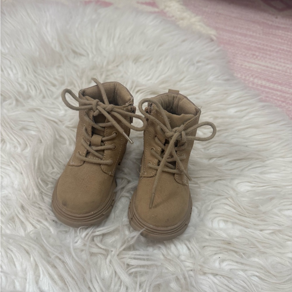 Zara Tan Suede Boots with Lace-Up Design